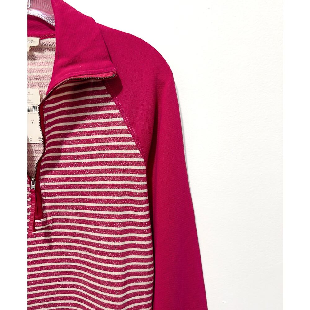 NWT: Pilcro - Women's Cropped, Half Zip, Striped & Solid, Raspberry Pullover (S) - Picture 4 of 4